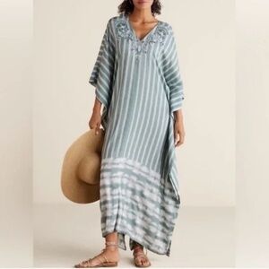 NWOT Soft Surroundings Harbor Caftan Mint Green Beaded Boho Comfy Lounge O/S